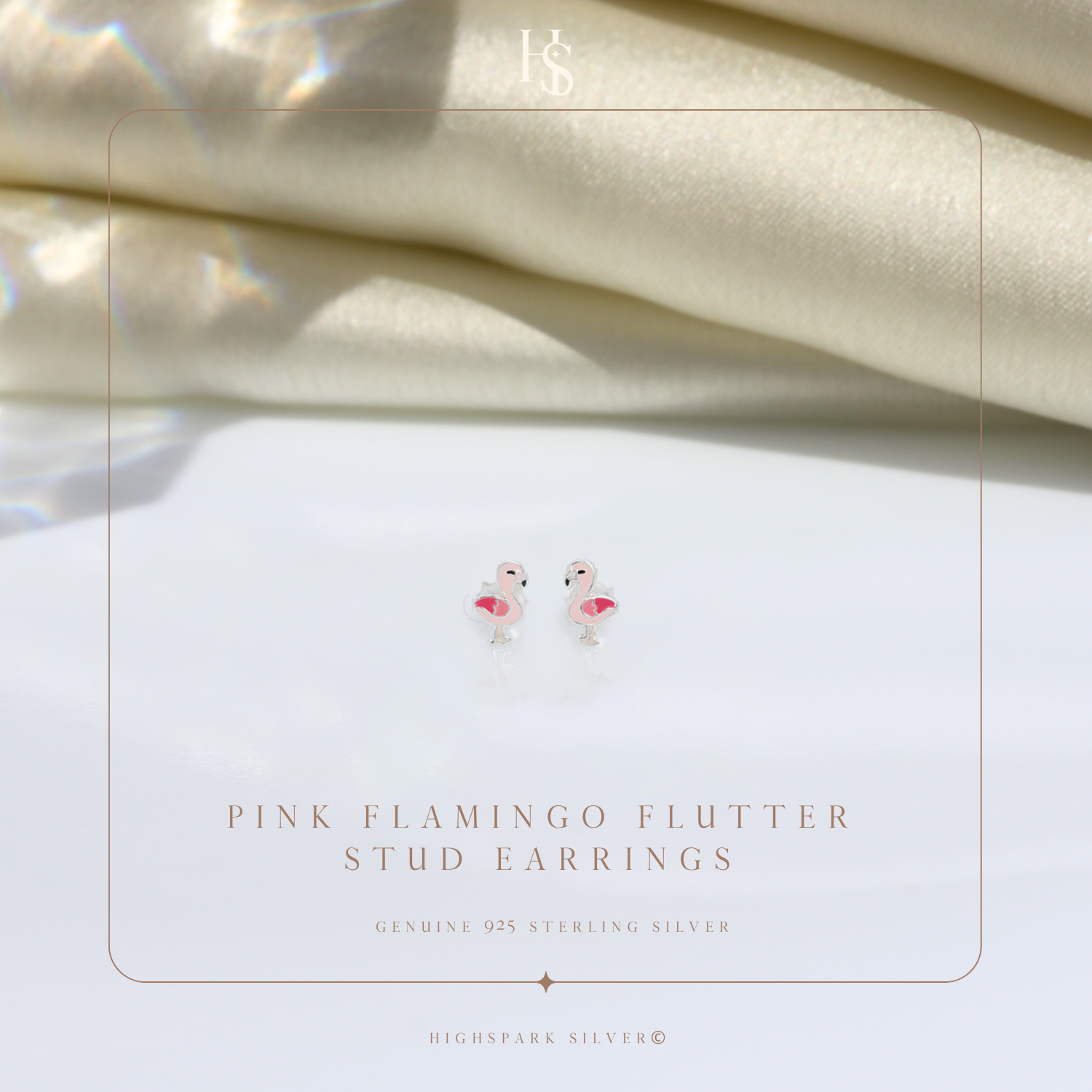 Pink Flamingo Flutter Cute Enamel Stud Earrings in 925 Sterling Silver HighSpark