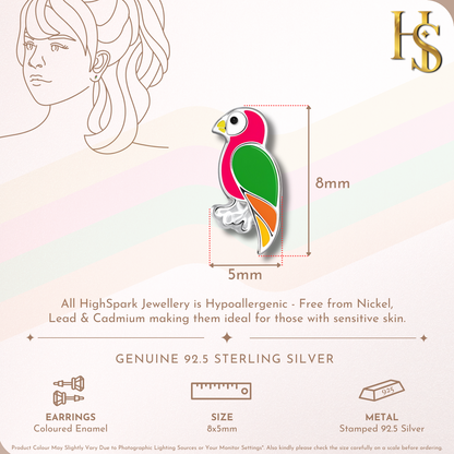 Playful Parrot Cute Enamel Stud Earrings in 925 Sterling Silver HighSpark