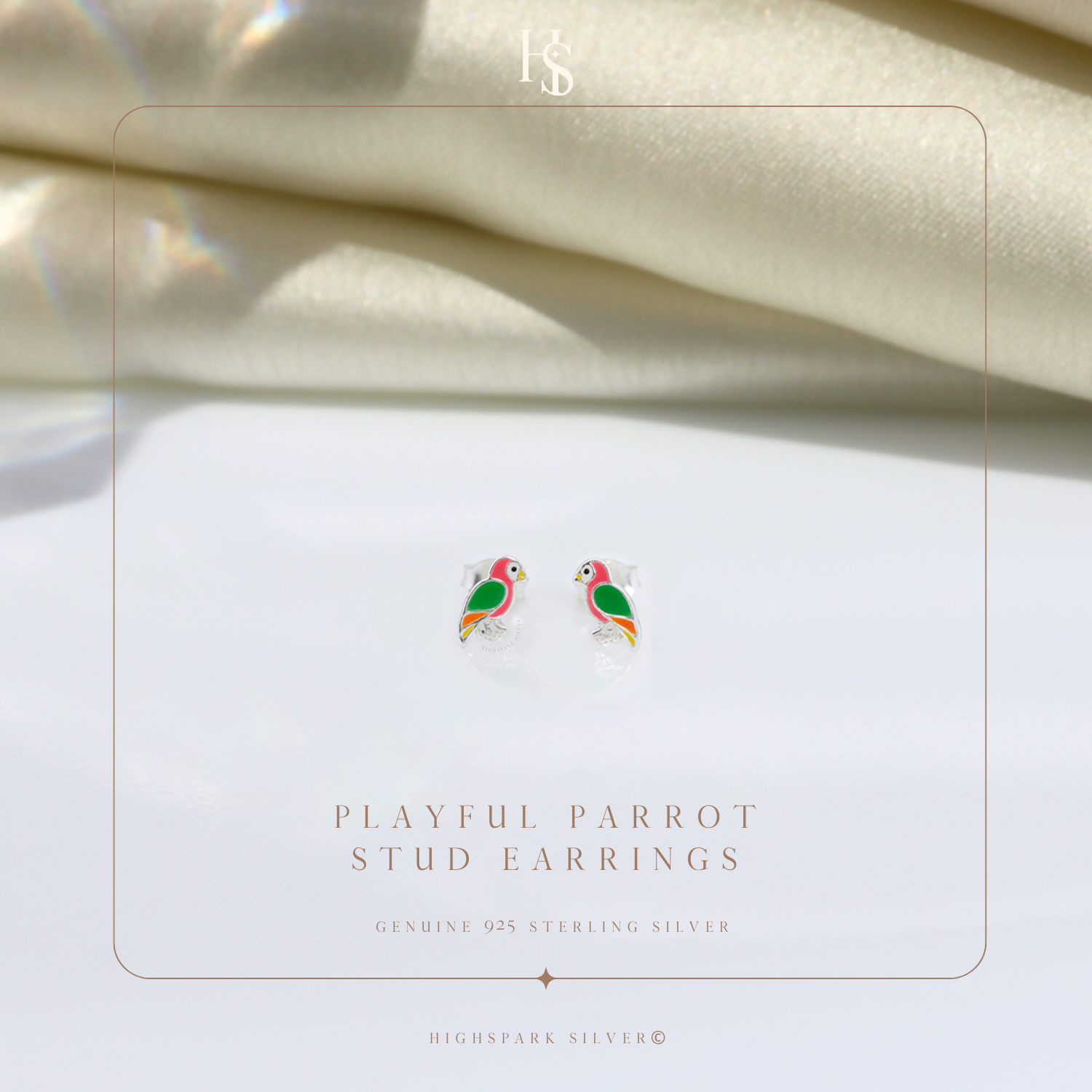 Playful Parrot Cute Enamel Stud Earrings in 925 Sterling Silver HighSpark