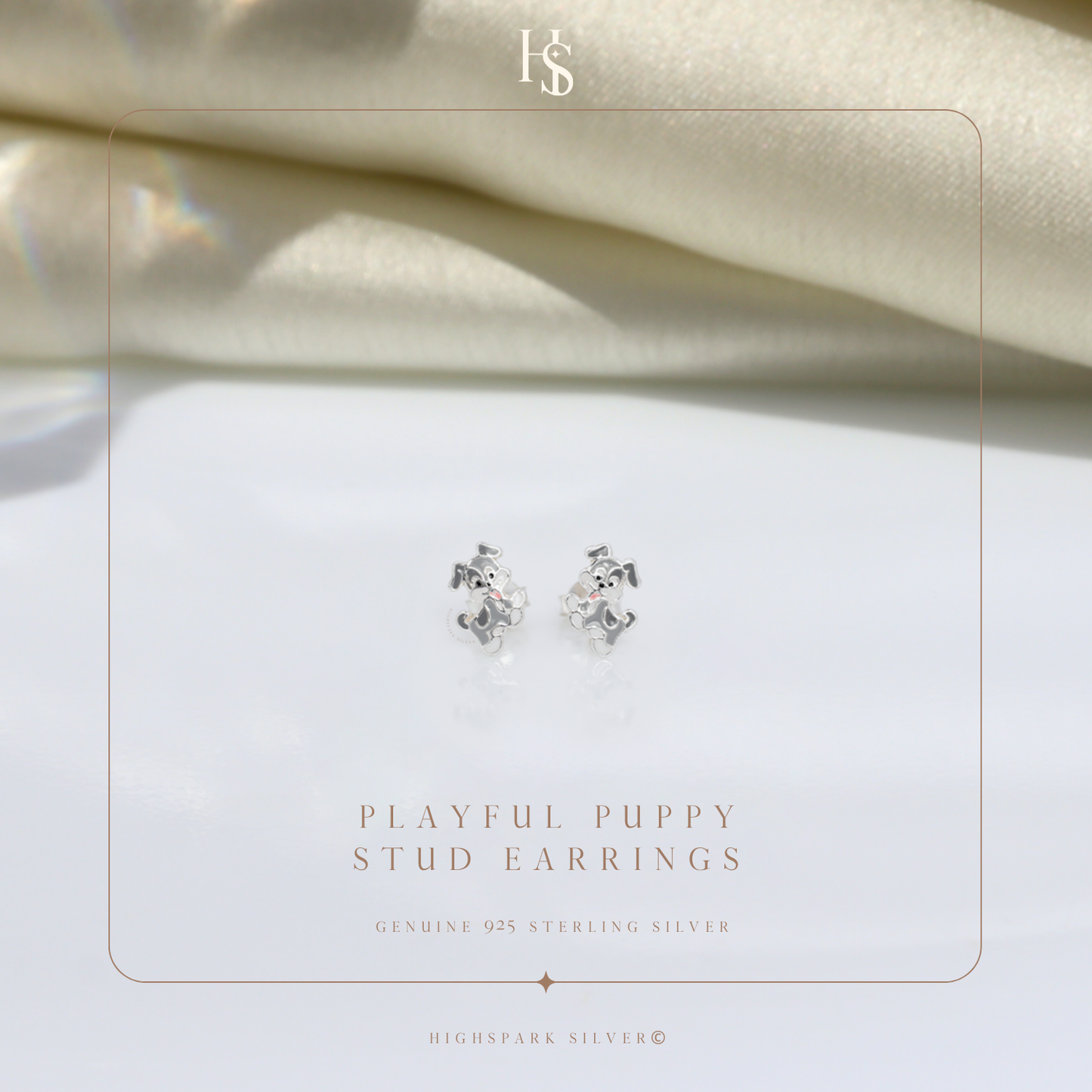 Playful Puppy Cute Enamel Stud Earrings in 925 Sterling Silver HighSpark