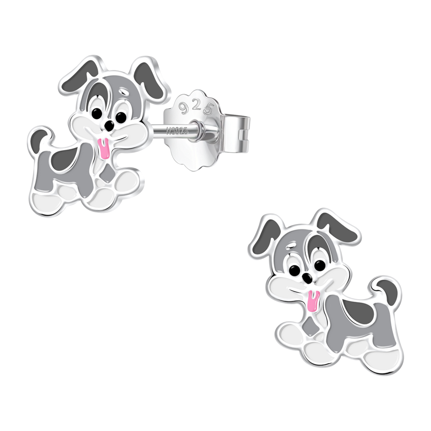 Playful Puppy Cute Enamel Stud Earrings in 925 Sterling Silver HighSpark