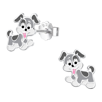 Playful Puppy Cute Enamel Stud Earrings in 925 Sterling Silver HighSpark