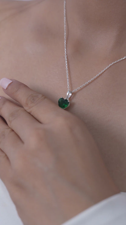 Green Heart Necklace: Emerald Solitaire in 925 Sterling Silver