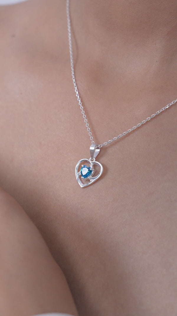 Oceanic Blue Heart Locket Pendant in 925 Sterling Silver