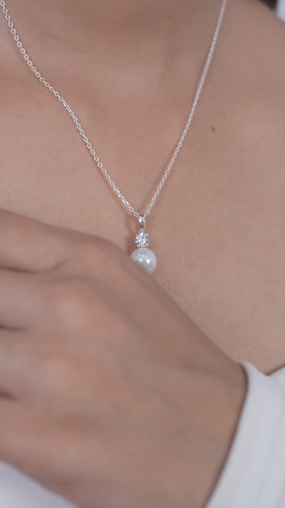 Ethereal Pearl & American Diamond Pendant in 925 Sterling Silver