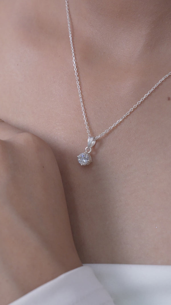 Silver Solitaire Crystal Pendant in 925 Sterling Silver