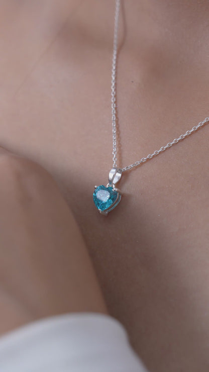 Blue Heart Pendant with Chain in 925 Sterling Silver