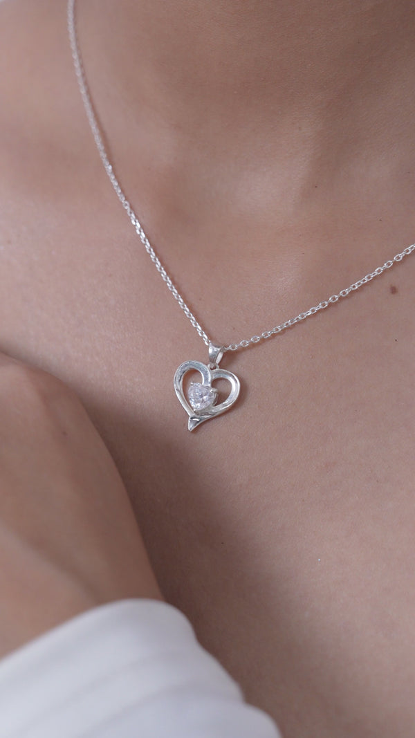 Locket for Girls Crystal Heart Pendant in 925 Sterling Silver