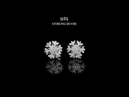 Glacial Glitter Snowflake Stud Earrings in 92.5 Sterling Silver with Diamond like Brilliance Zirconia