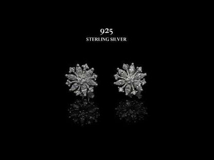 Icy Crystal Snowflake Stud Earrings in 92.5 Sterling Silver with Diamond like Brilliance Zirconia