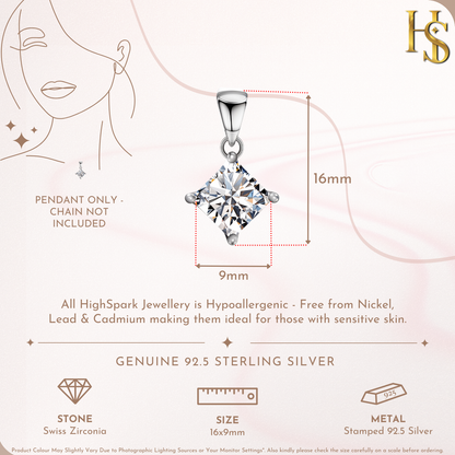 Princess Diamond Solitaire Pendant in 92.5 Sterling Silver With Diamond like Brilliance Zirconia HighSpark