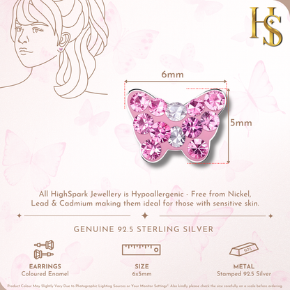 Princess Pink Butterfly Cute Enamel Stud Earrings in 925 Sterling Silver HighSpark