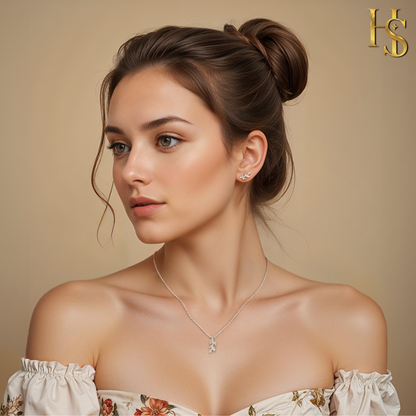 Pristine Leaf Solitaire Earrings, Pendant & Chain Set in 92.5 Sterling Silver With Diamond like Brilliance Zirconia HighSpark