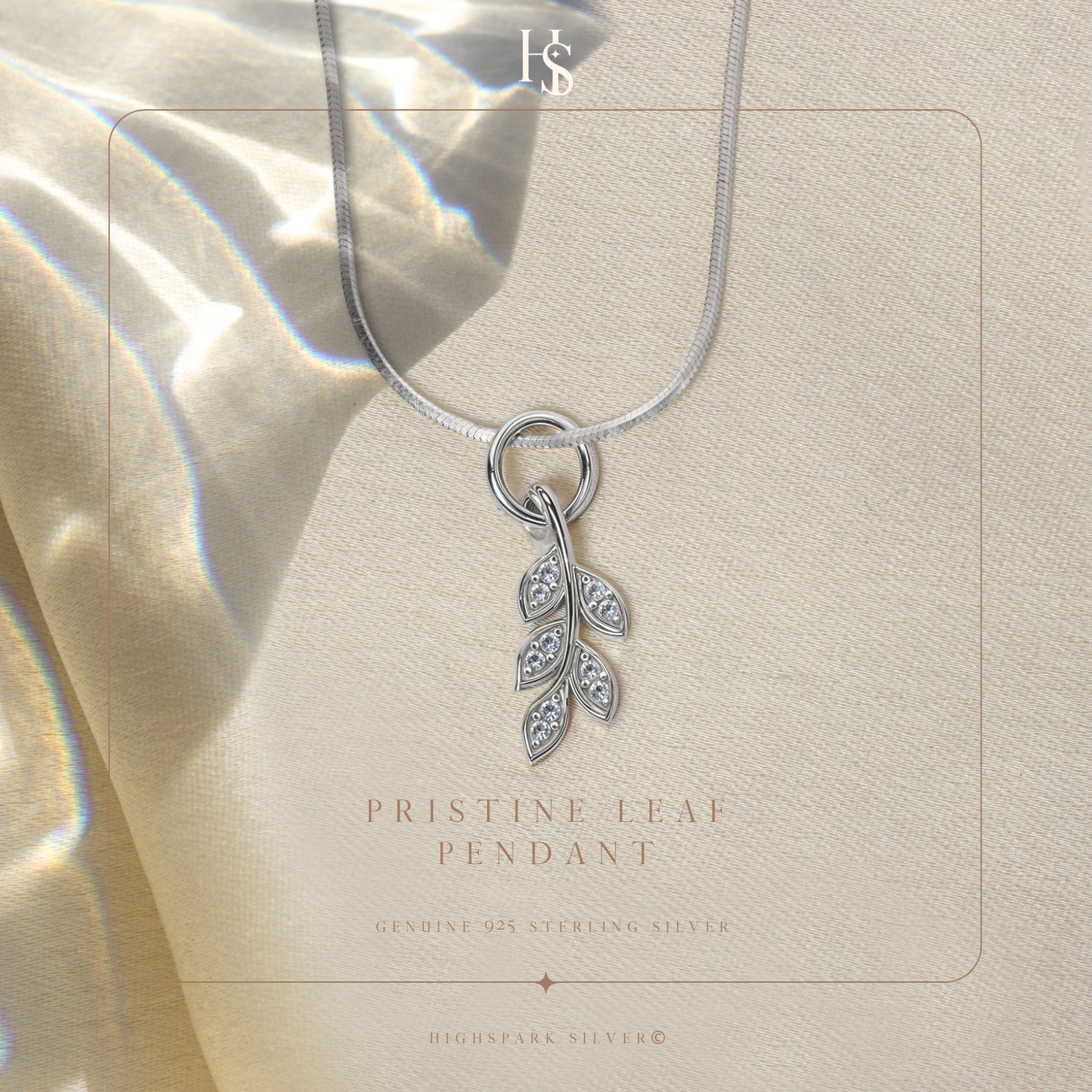 Pristine Leaf Solitaire Pendant in 92.5 Sterling Silver With Diamond like Brilliance Zirconia HighSpark