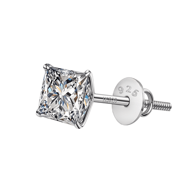 Pristine Princes Cut 5MM Solitaire Screwback Stud Earrings in 925 Sterling Silver For Mens HighSpark