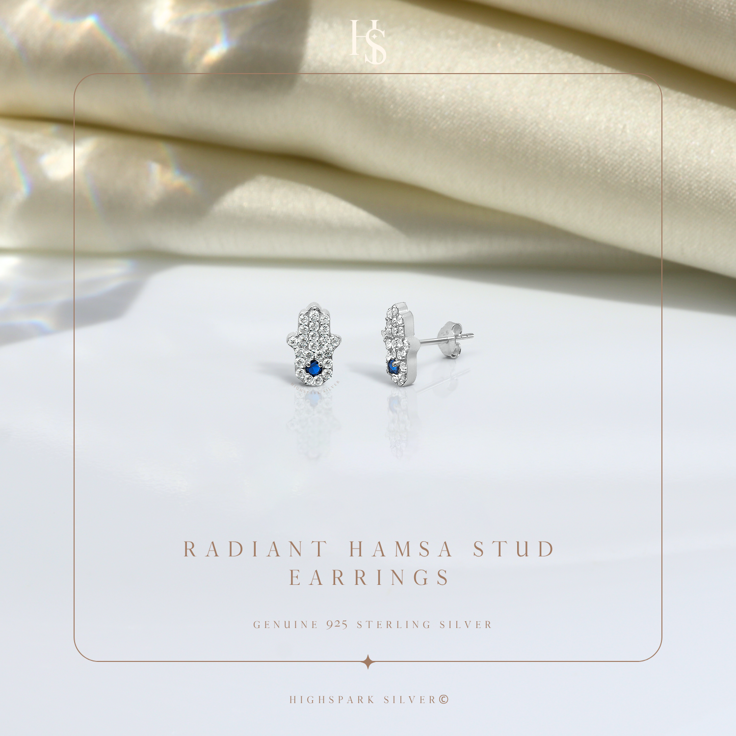 Radiance Hamsa Stud Earrings in 925 Sterling Silver For Women HighSpark