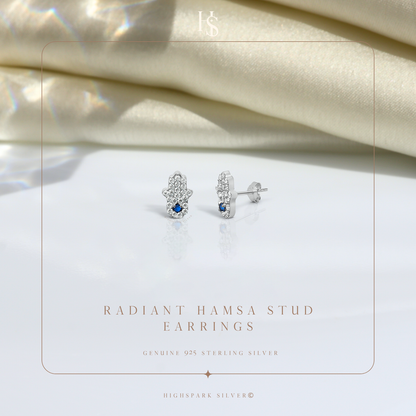 Radiance Hamsa Stud Earrings in 925 Sterling Silver For Women HighSpark