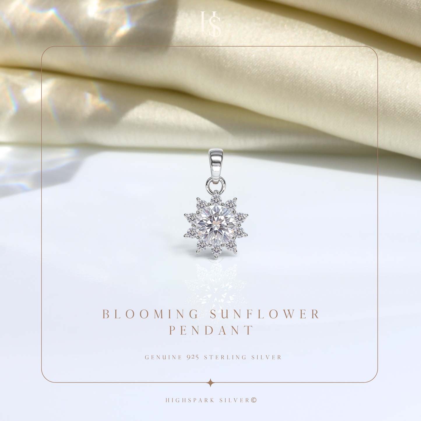Radiant Blossom Solitaire Pendant in 92.5 Sterling Silver With Diamond like Brilliance Zirconia HighSpark