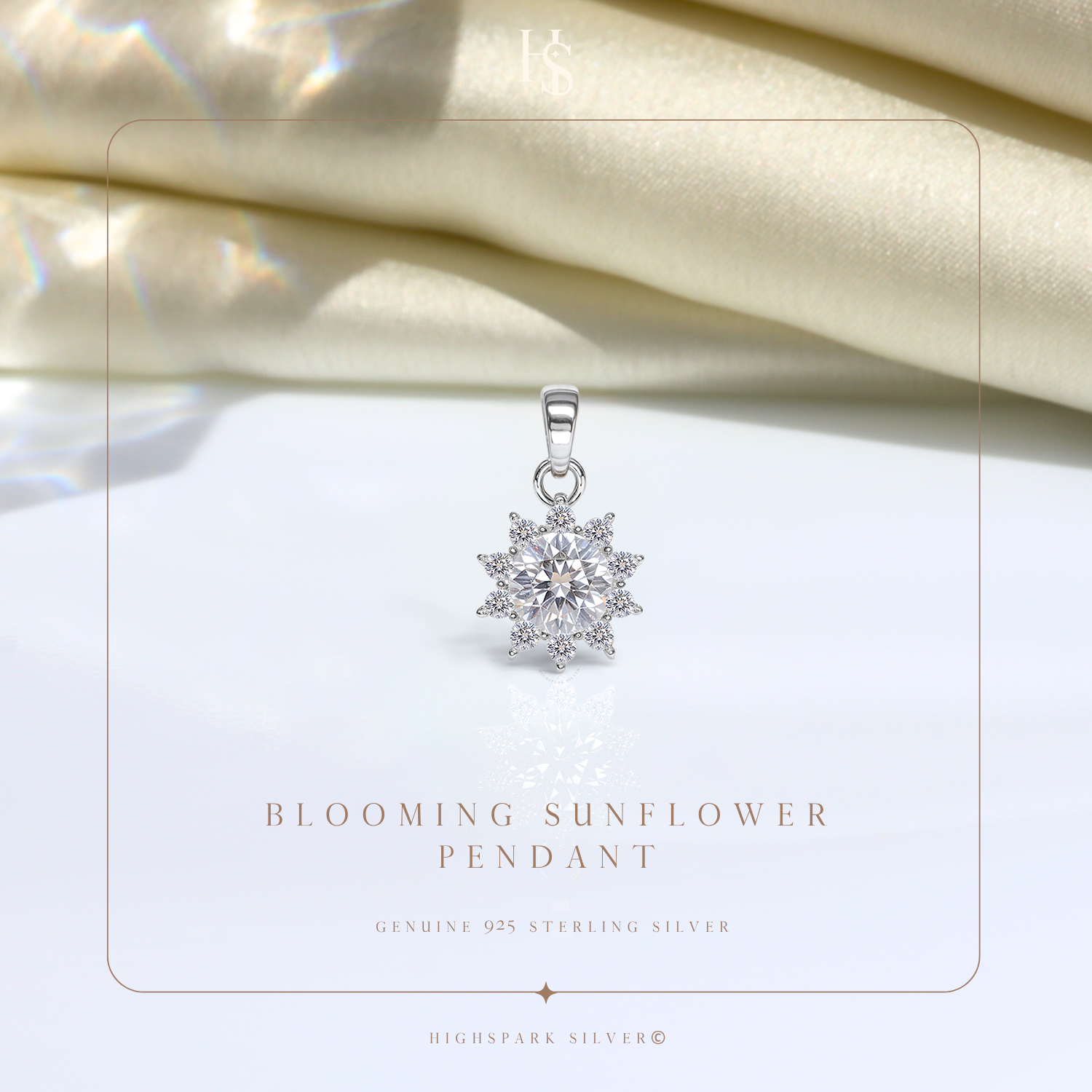 Radiant Blossom Solitaire Pendant in 92.5 Sterling Silver With Diamond like Brilliance Zirconia HighSpark