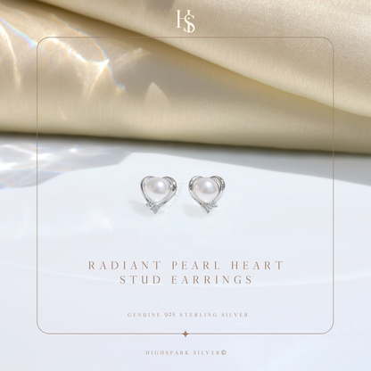 Radiant Heart Pearl Stud Earrings in 925 Sterling Silver With Diamond like Brilliance Zirconia HighSpark