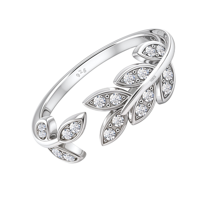 Radiant Leaf Solitaire Adjustable Ring in 92.5 Sterling Silver With Diamond like Brilliance Zirconia HighSpark