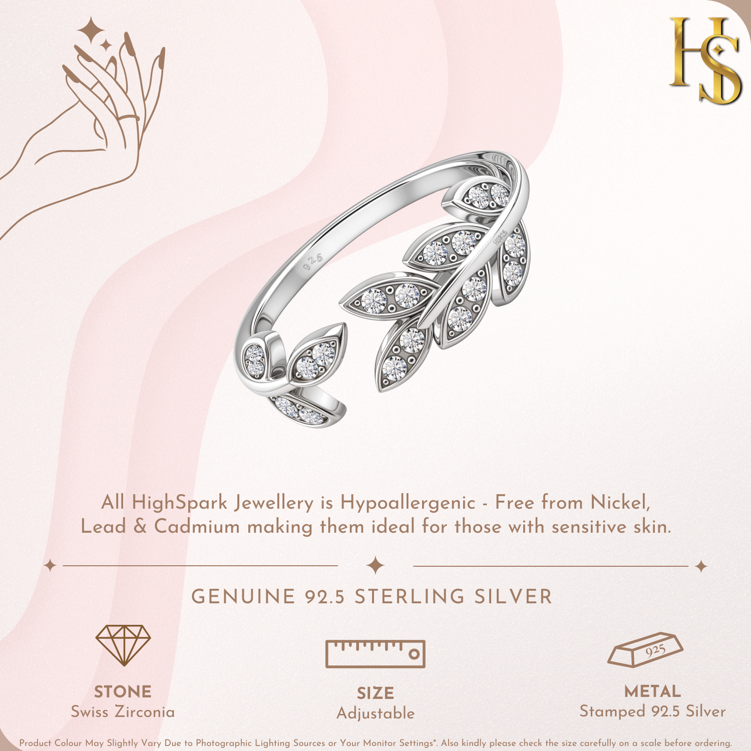 Radiant Leaf Solitaire Adjustable Ring in 92.5 Sterling Silver With Diamond like Brilliance Zirconia HighSpark