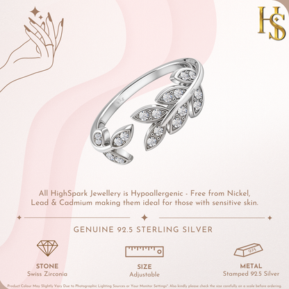 Radiant Leaf Solitaire Adjustable Ring in 92.5 Sterling Silver With Diamond like Brilliance Zirconia HighSpark