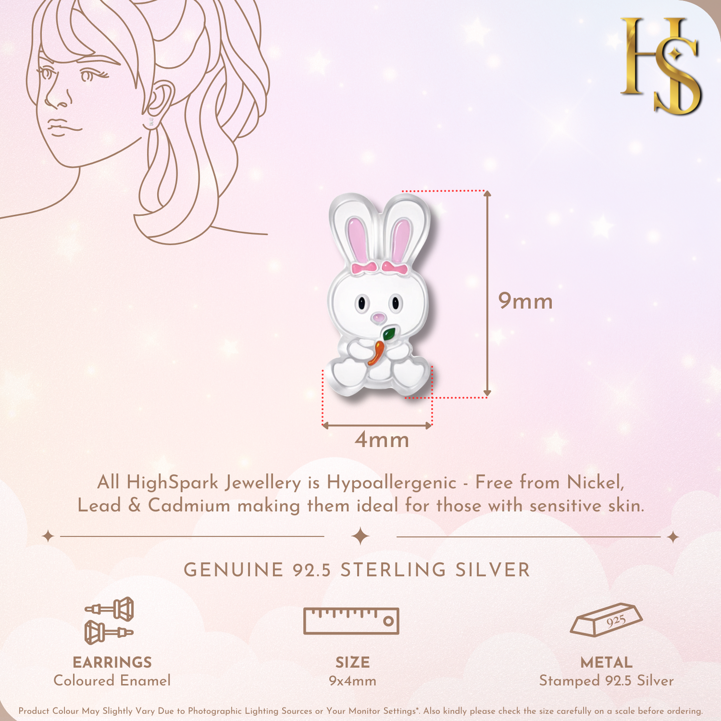 Radiant Rabbit Cute Enamel Stud Earrings in 925 Sterling Silver HighSpark