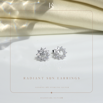 Radiant Sun Earrings in 92.5 Sterling Silver With Diamond like Brilliance Zirconia HighSpark