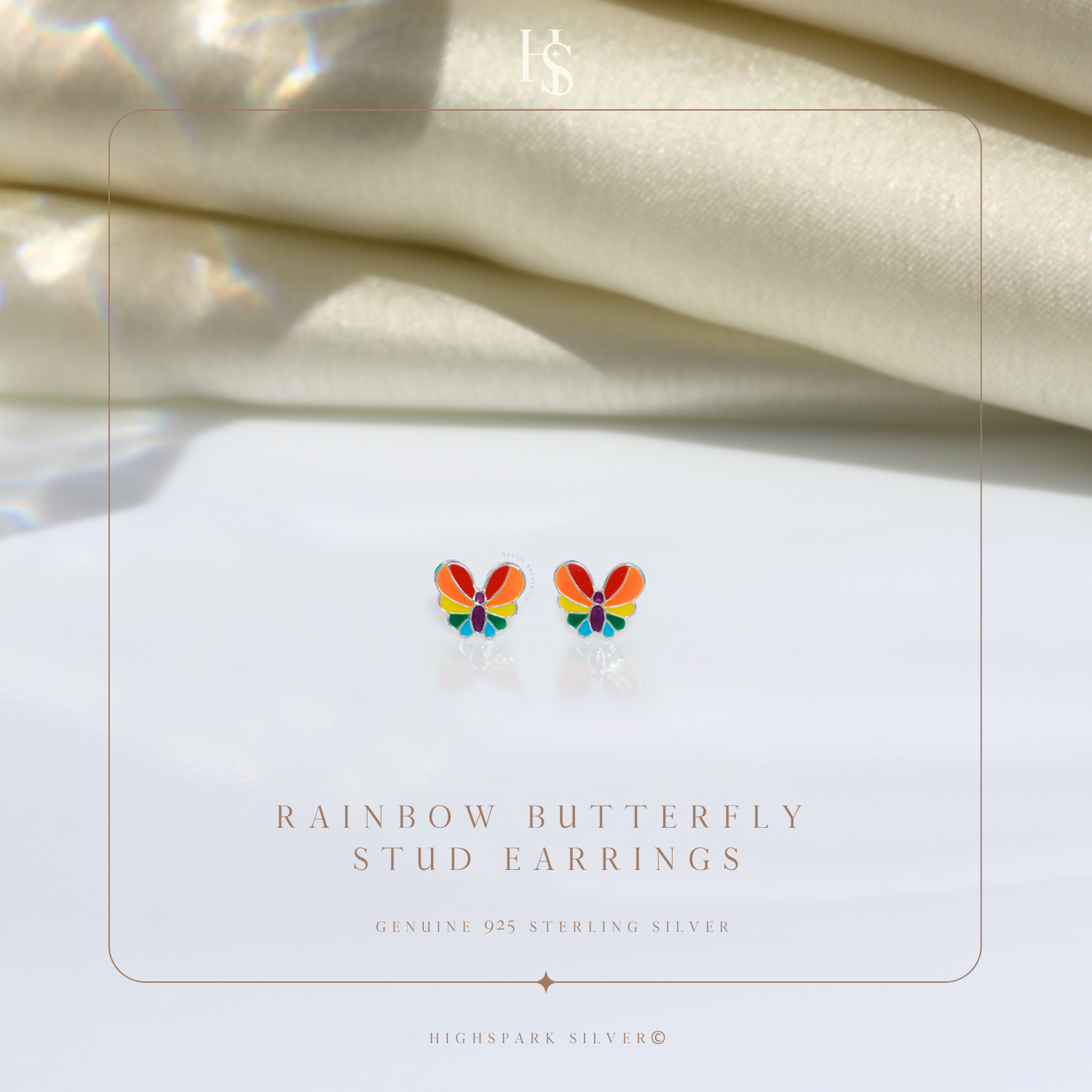 Rainbow Butterfly Cute Enamel Stud Earrings in 925 Sterling Silver HighSpark