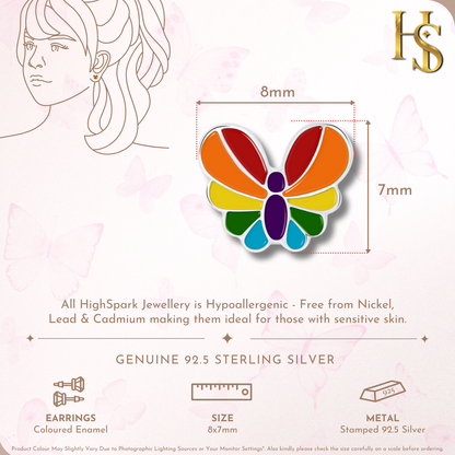 Rainbow Butterfly Cute Enamel Stud Earrings in 925 Sterling Silver HighSpark