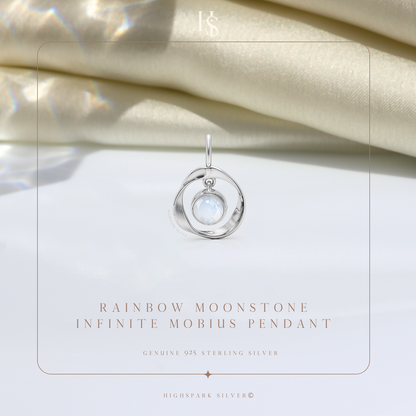 Rainbow Moonstone Infinite Mobius Pendant in 92.5 Sterling Silver For Women HighSpark