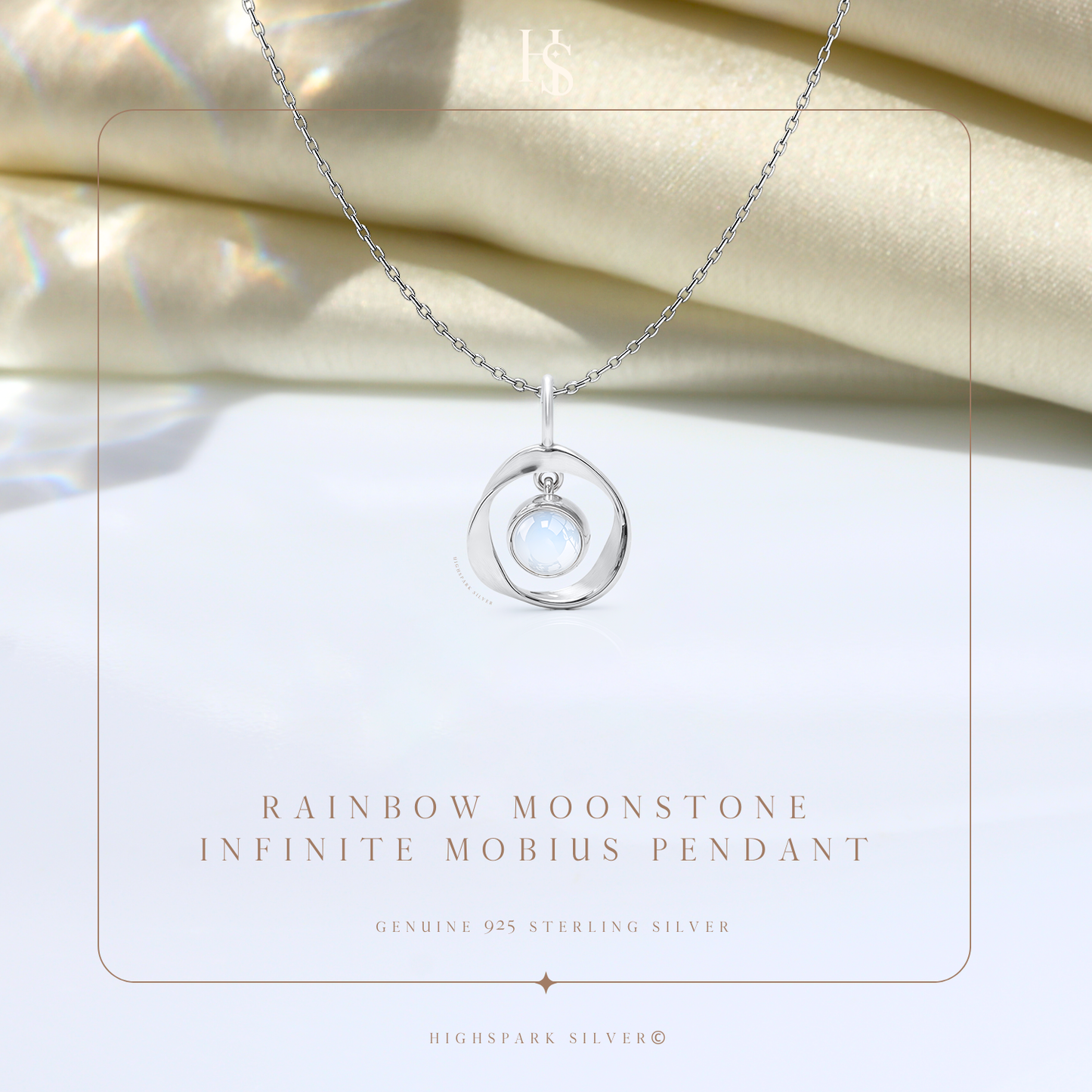 Rainbow Moonstone Infinite Mobius Pendant in 92.5 Sterling Silver For Women HighSpark