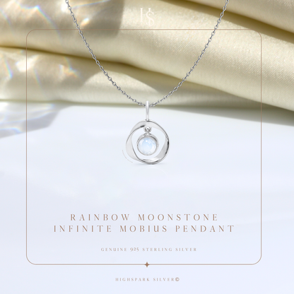 Rainbow Moonstone Infinite Mobius Pendant in 92.5 Sterling Silver For Women HighSpark