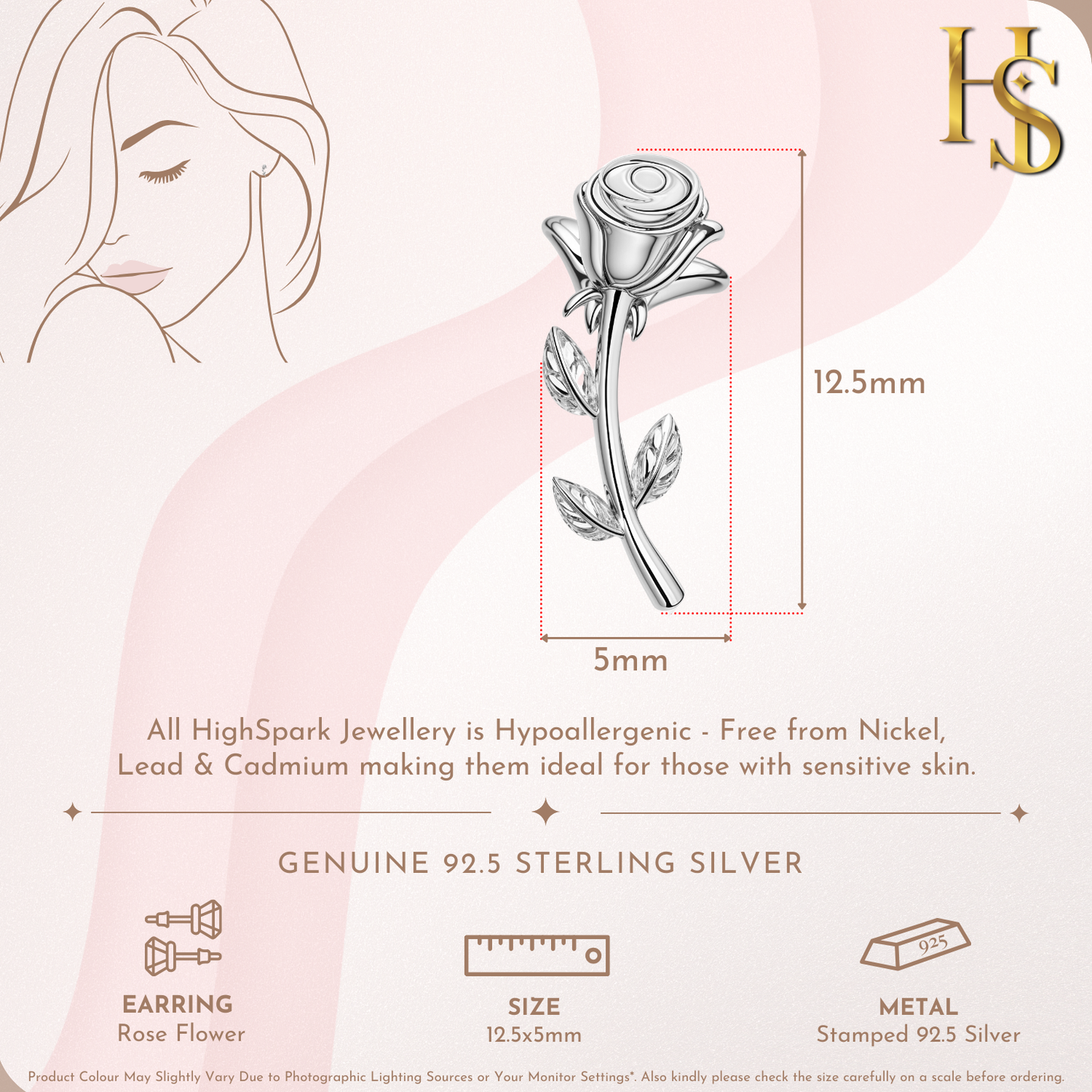 Rose Flower Earrings in 92.5 Sterling Silver for Women HighSpark