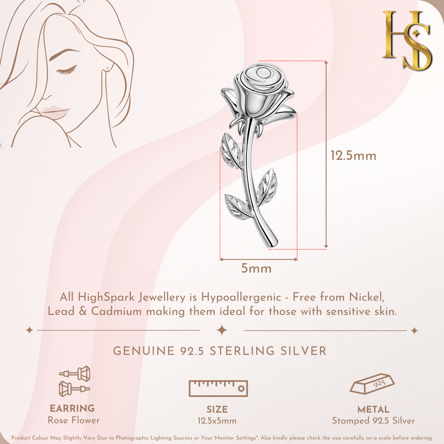 Rose Flower Earrings in 92.5 Sterling Silver for Women HighSpark