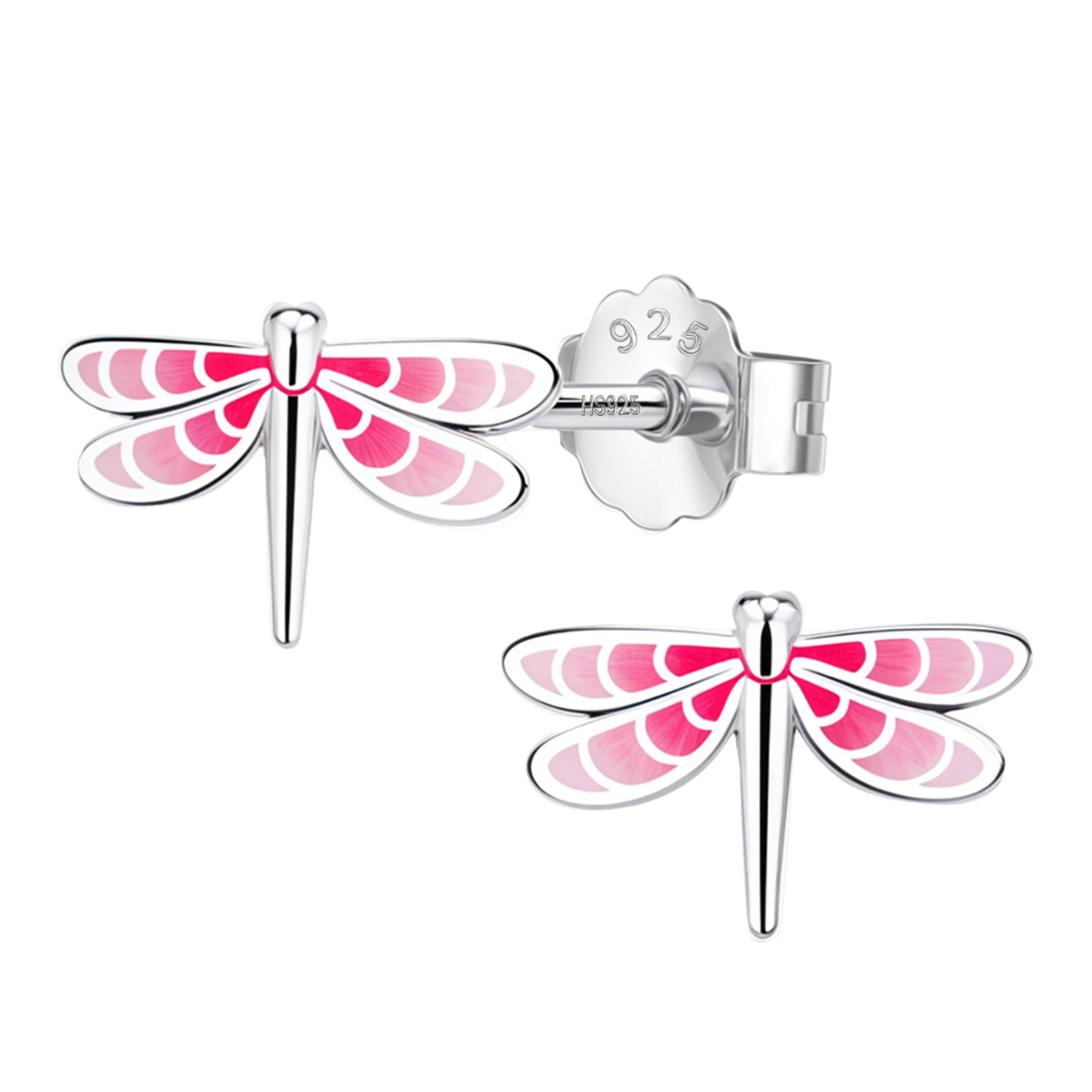 Rosy Pink Dragonfly Cute Enamel Stud Earrings in 925 Sterling Silver HighSpark