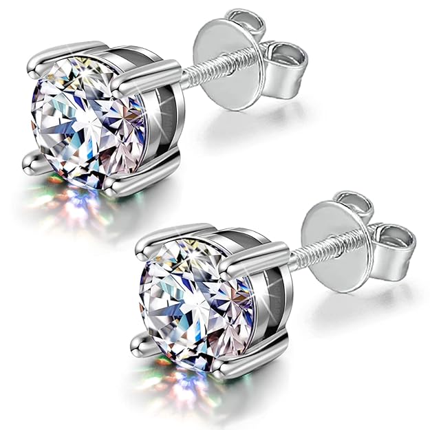 Round Classic Solitaire Screwbacks Earrings in 925 Sterling Silver With Diamond like Brilliance Sparkling Zirconia HighSpark