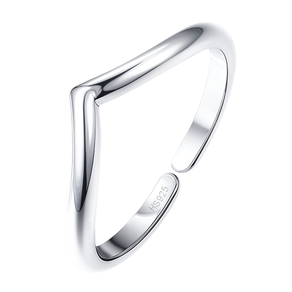 An adjustable V-shaped crown toe ring with a polished finish, crafted from 925 sterling silver and shown on a white background.