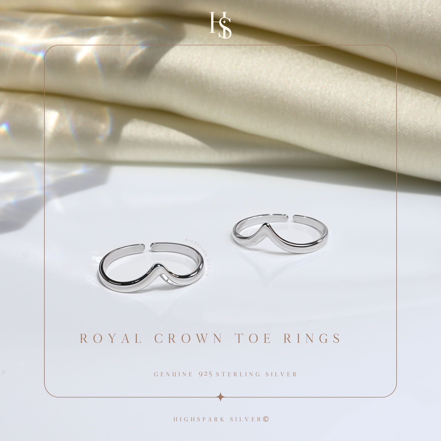 Royal Crown Toe Rings - Band Rings - 925 Sterling Silver - 2 Pieces HighSpark