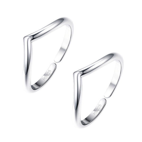 A pair of adjustable V-shaped toe rings in polished sterling silver, shown on a plain white background.