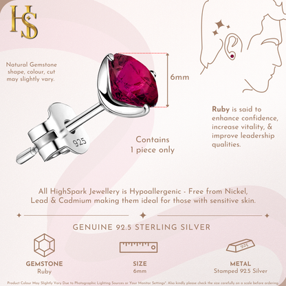 Ruby Gemstone Stud Earrings in 925 Sterling Silver for Men HighSpark