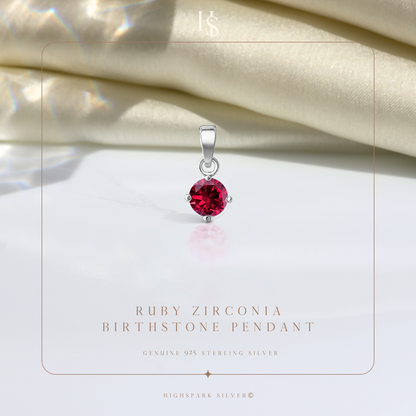 Ruby Zirconia Birthstone Pendant With Chain in 925 Sterling Silver For Women HighSpark