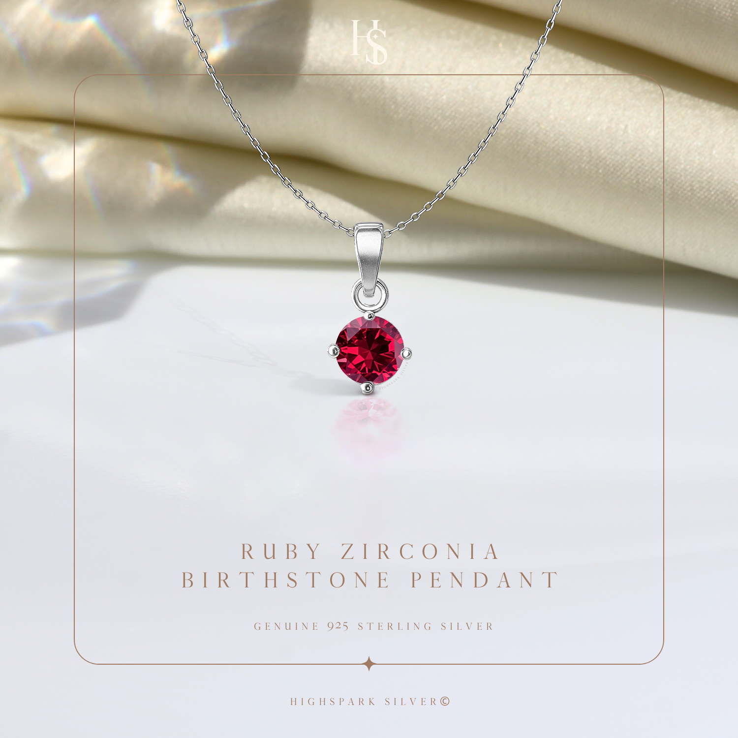 Ruby Zirconia Birthstone Pendant With Chain in 925 Sterling Silver For Women HighSpark