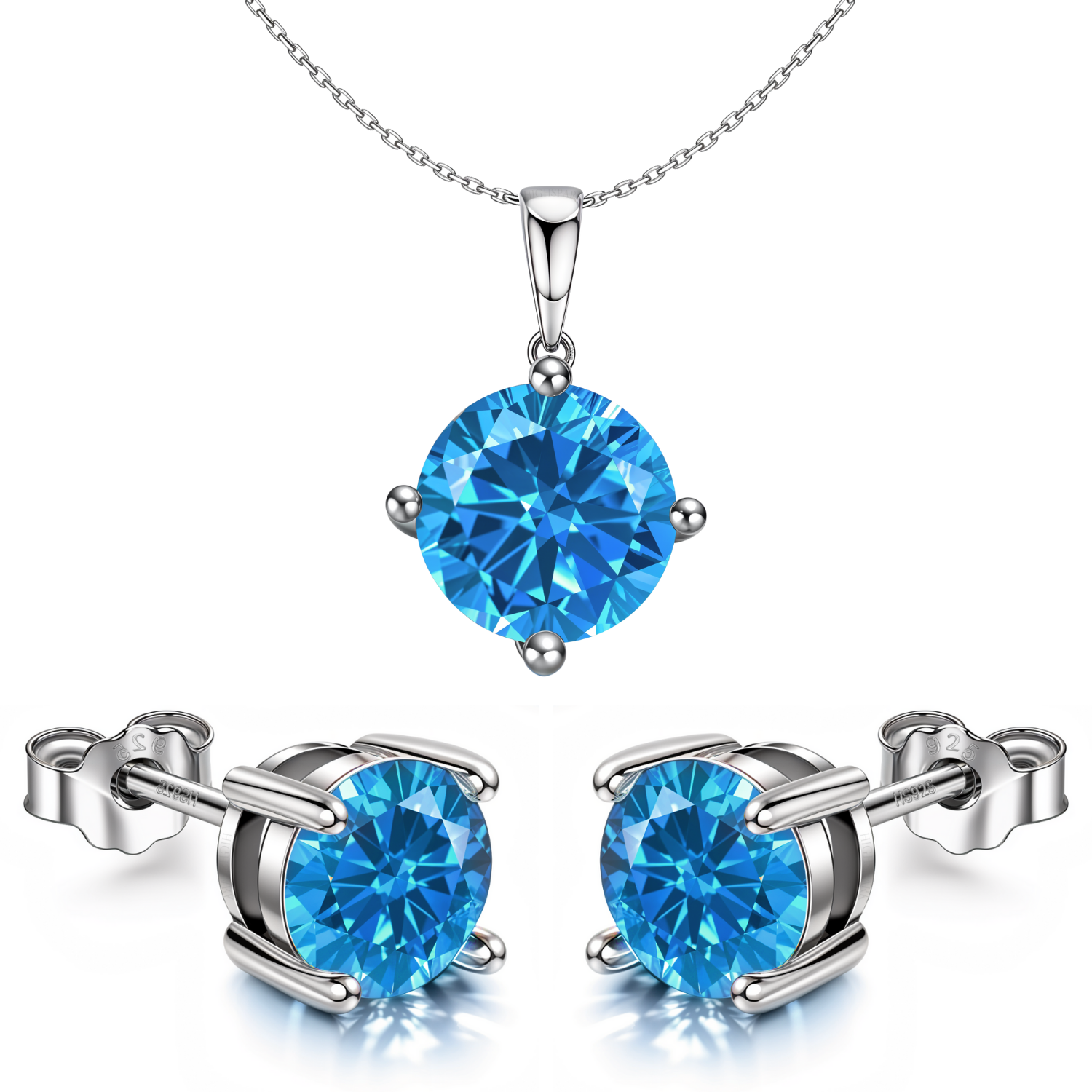 Sapphire Zirconia Birthstone Stud Pendant-Set With Earrings in 925 Sterling Silver For Women HighSpark
