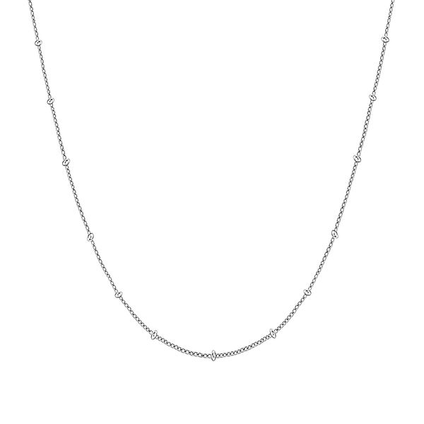 A sterling silver satellite chain necklace with evenly spaced oval beads, shown on a plain white background.