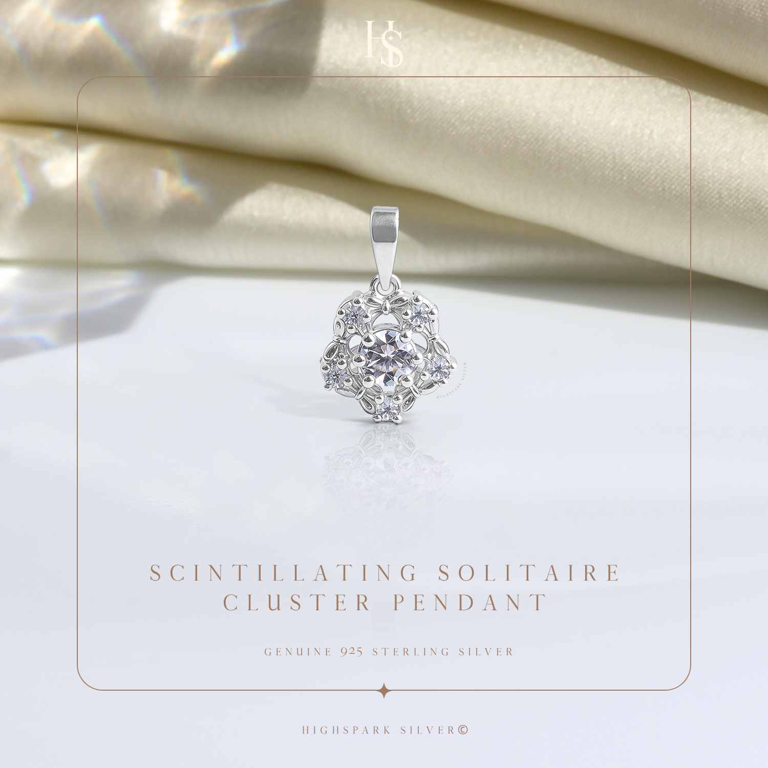 Scintillating Solitaire Cluster Pendant With Chain in 925 Sterling Silver For Women HighSpark