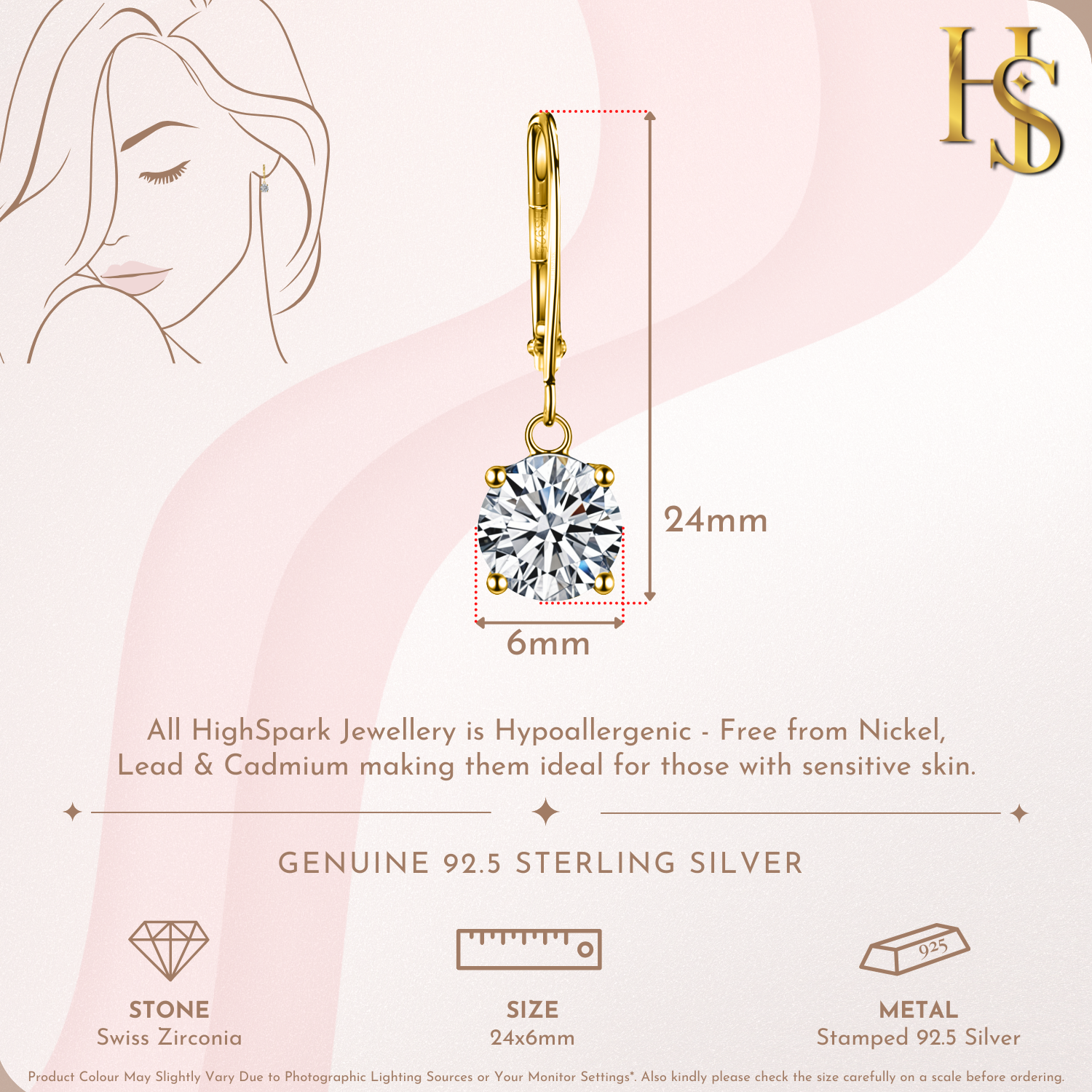 Scintillating Solitaire Drop Earrings in 925 Sterling Silver with 18k Gold Finish For Women HighSpark