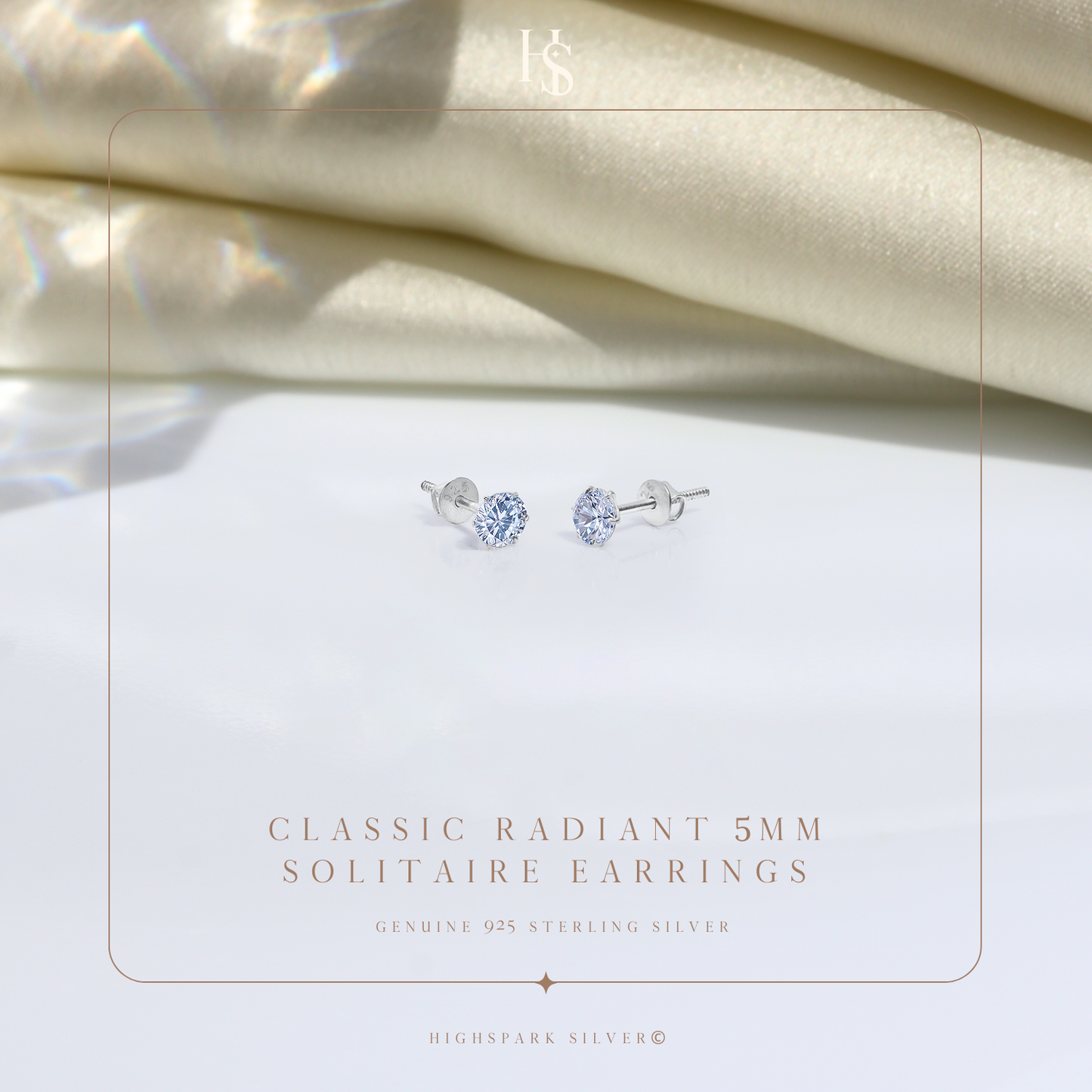 Screwback Solitaire Stud Earrings - 92.5 Silver - Round Cubic Zirconia Tops for everyday wear HighSpark