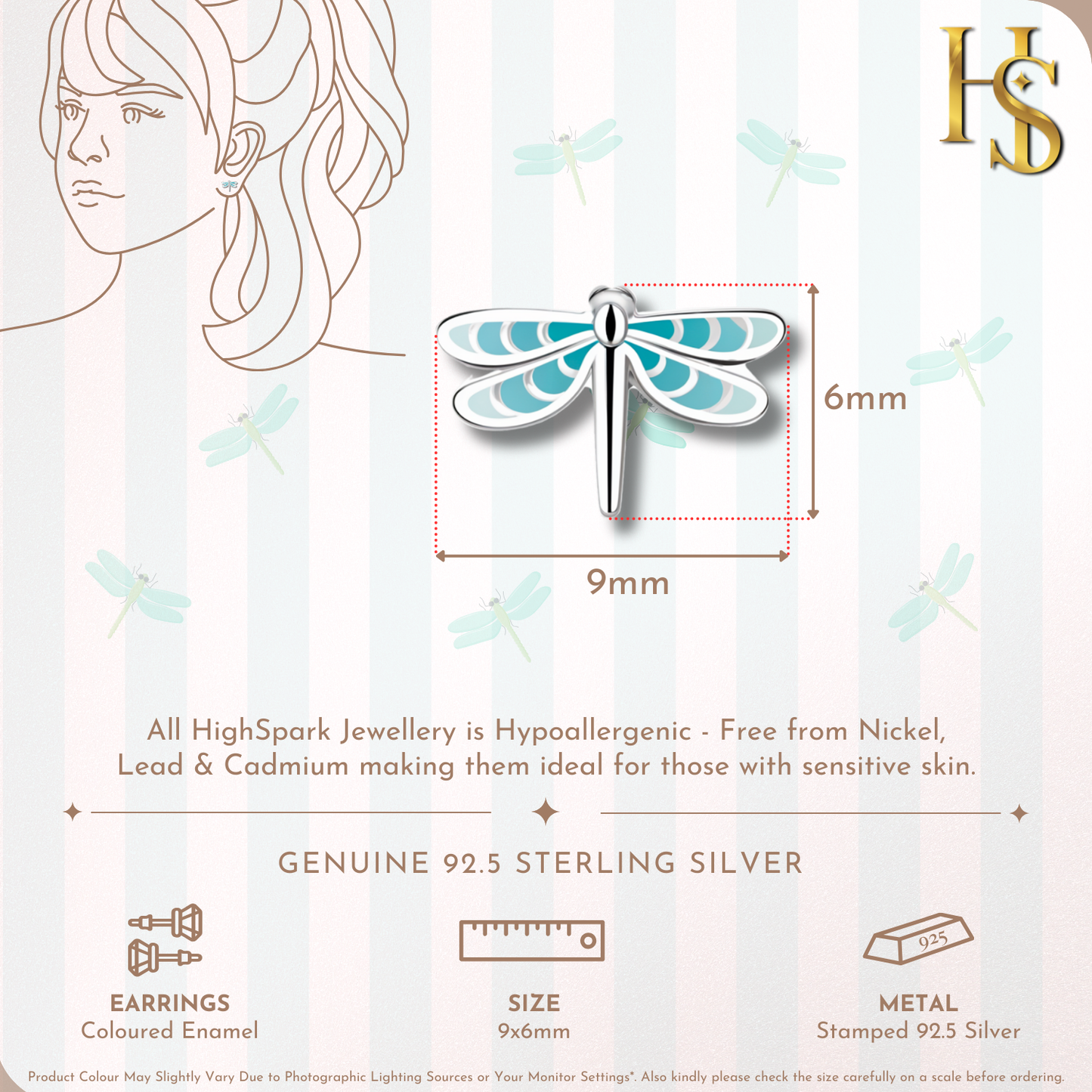 Serene Blue Dragonfly Cute Enamel Stud Earrings in 925 Sterling Silver HighSpark